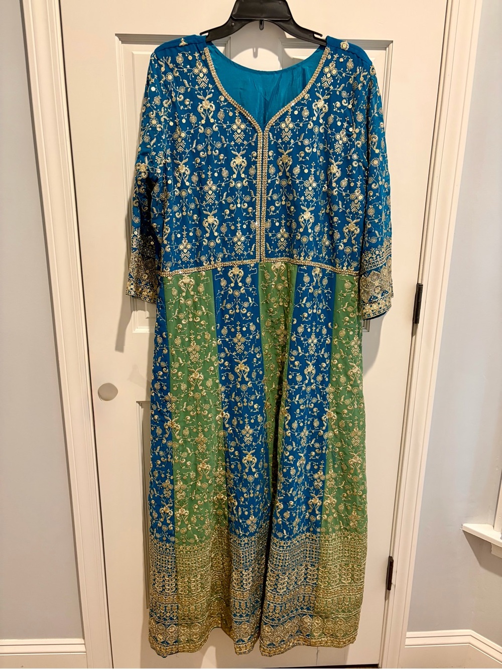 Indian Anarkali Dress- Blue and Green Embroidered Dress
